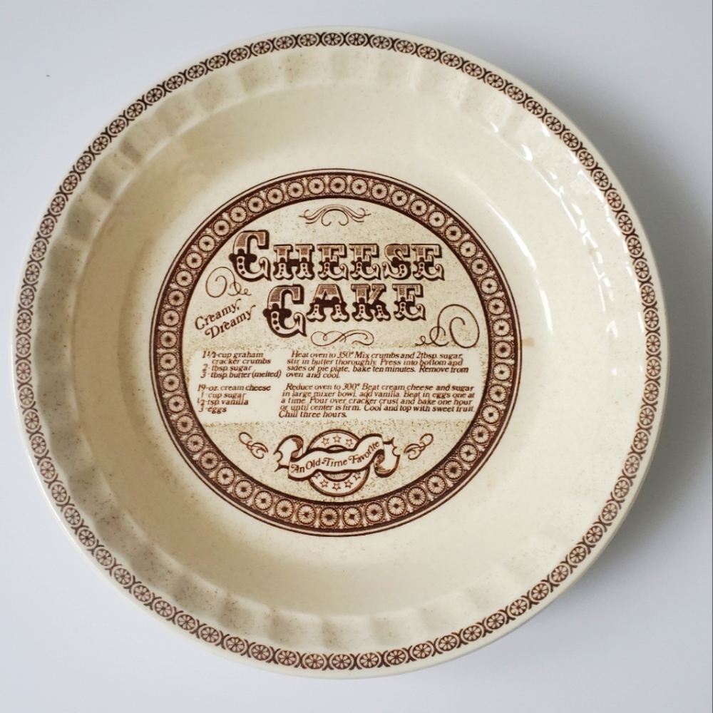 Vintage Ceramic Recipe Pie Plate Dish Classic Cheese Cake ROYAL CHINA JEANNETTE